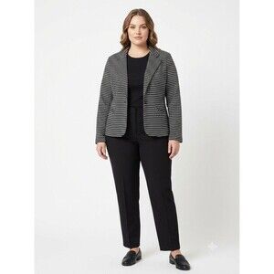 Covington Women's Striped Blazer Large Black/White Button Front Career Casual